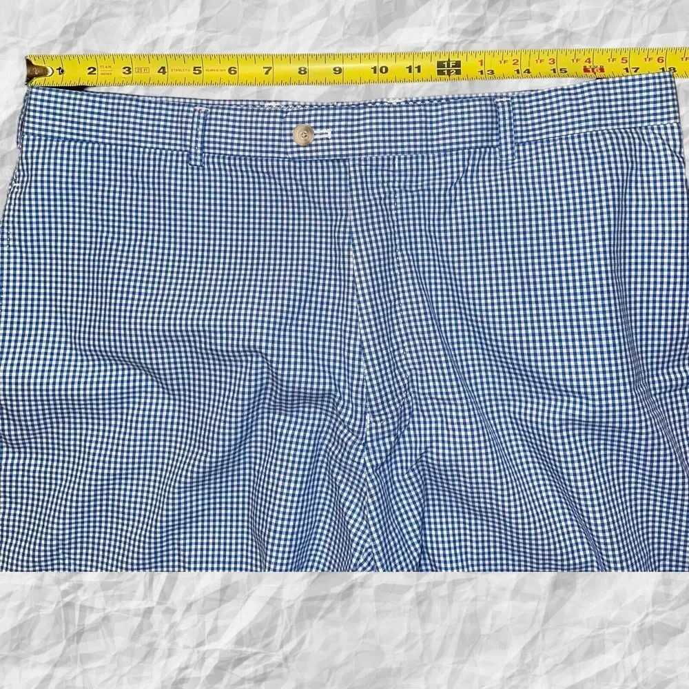 Peter Millar Chino Shorts Mens Size 36X9 Blue White Check Flat Front 100% Cotton
